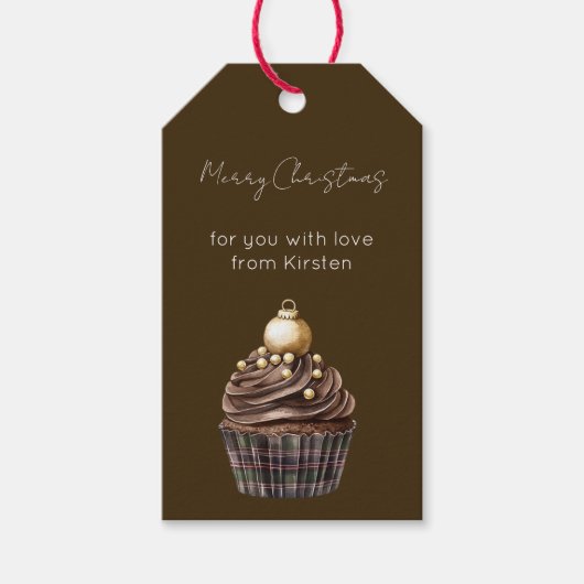 Gouden Sierdecoratie Chocolade Geruite Cupcake Ker Cadeaulabel (Voorkant)