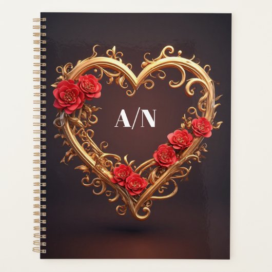Gouden Sierhartkrans Met Rode Bloemen Planner (Voorkant)