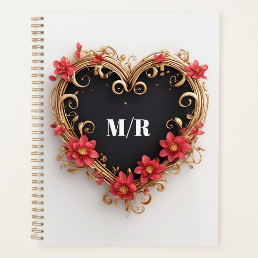Gouden Sierhartkrans Met Rode Bloemen Planner (Voorkant)