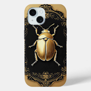 Gouden Sierkever op Decoratieve Achtergrond iPhone 15 Case