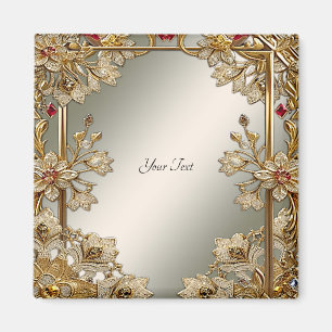 Gouden Sierlijk Bloem Magnet