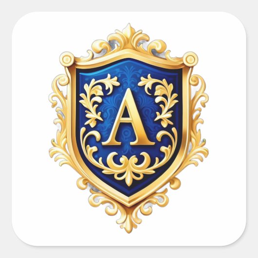 Gouden sierlijk schild met letter A Vierkante Sticker (Voorkant)