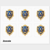 Gouden sierlijk schild met letter A Vierkante Sticker (Vel)
