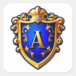 Gouden sierlijk schildembleem met letter A Vierkante Sticker