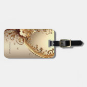 Gouden Sierlijke Bloem Bagage Label (Voorkant horizontaal)