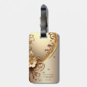 Gouden Sierlijke Bloem Bagage Label (Achterkant verticaal)