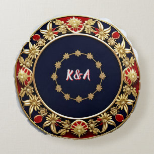 Gouden Sierlijke Bloem Cirkel Ontwerp Rond Kussen