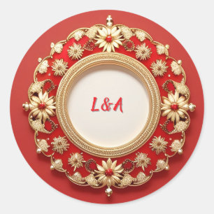 Gouden Sierlijke Bloem Cirkel Ontwerp Ronde Sticker