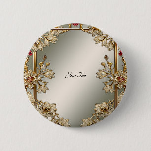 Gouden Sierlijke Bloem Knop Ronde Button 5,7 Cm
