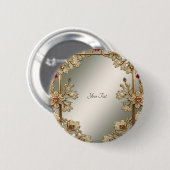 Gouden Sierlijke Bloem Knop Ronde Button 5,7 Cm (Voorkant /achterkant)