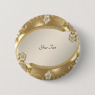 Gouden Sierlijke Bloem Knop Ronde Button 5,7 Cm