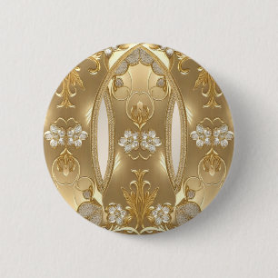Gouden Sierlijke Bloem Knop Ronde Button 5,7 Cm