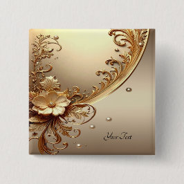 Gouden Sierlijke Bloem Knop Vierkante Button 5,1 Cm