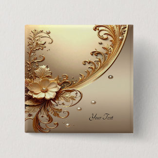 Gouden Sierlijke Bloem Knop Vierkante Button 5,1 Cm