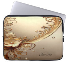 Gouden Sierlijke Bloem Laptop Hoes