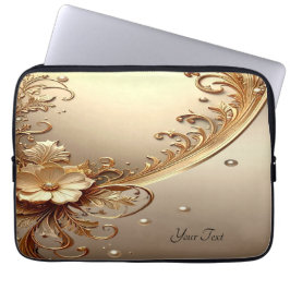 Gouden Sierlijke Bloem Laptop Hoes