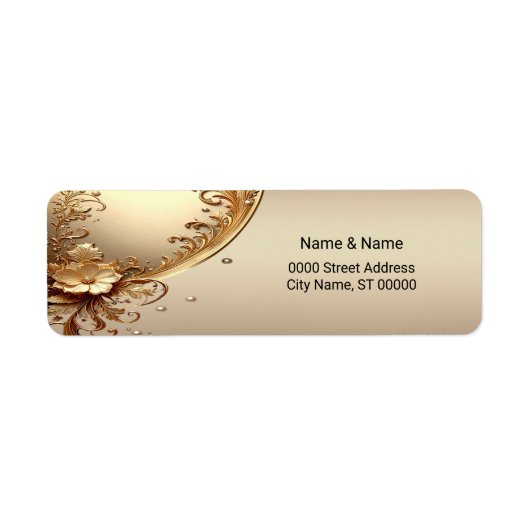 Gouden Sierlijke Bloem Motief Retour Adres Label (Voorkant)