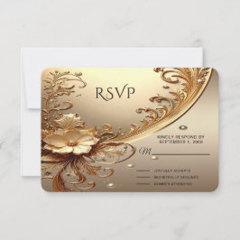 Gouden Sierlijke Bloem RSVP Kaart
