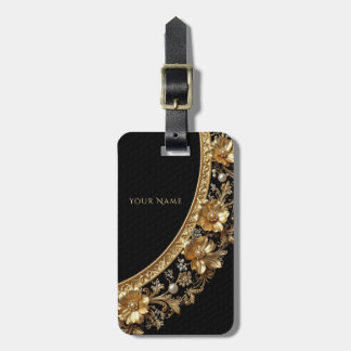Gouden Sierlijke Bloemen Bagage Label