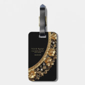 Gouden Sierlijke Bloemen Bagage Label (Achterkant verticaal)