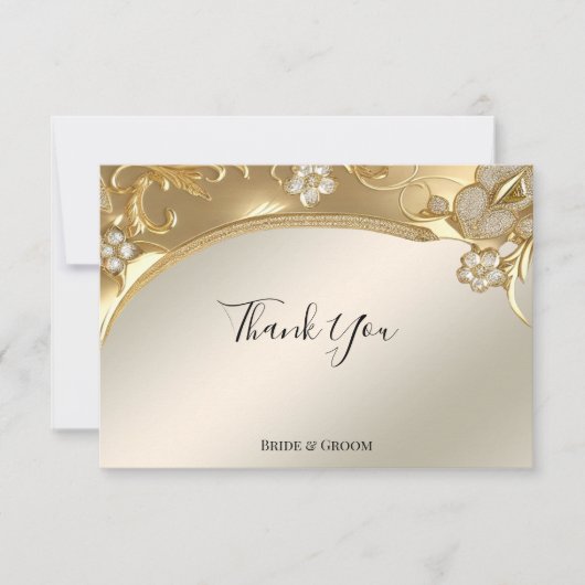 Gouden Sierlijke Bloemen Bedankkaart (Voorkant)