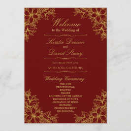 Gouden Sierlijke Bloemen Bruiloft Programmakaart