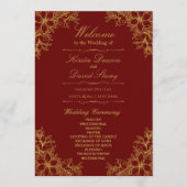 Gouden Sierlijke Bloemen Bruiloft Programmakaart (Voorkant)