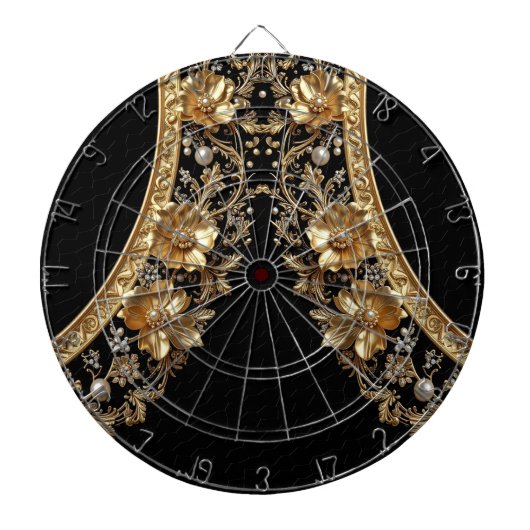Gouden Sierlijke Bloemen Dartbord (Voorkant)