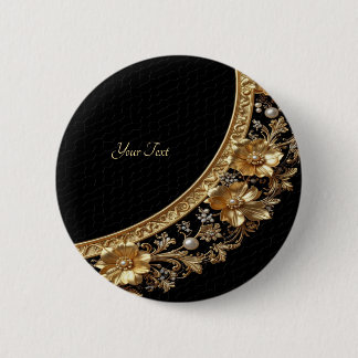Gouden Sierlijke Bloemen Knop Ronde Button 5,7 Cm