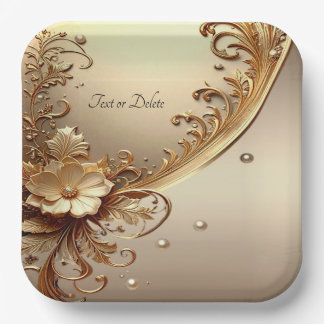 Gouden Sierlijke Bloemen Papieren Bord