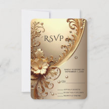Gouden Sierlijke Bloemen RSVP Kaart