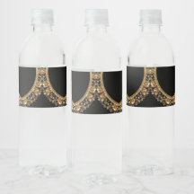 Gouden Sierlijke Bloemen Waterfles Label