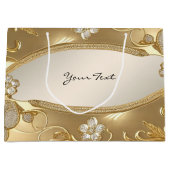 Gouden Sierlijke Bloemencadeautas Groot Cadeauzakje (Voorkant)