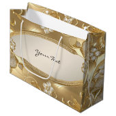 Gouden Sierlijke Bloemencadeautas Groot Cadeauzakje (Voorkant Gekanteld)