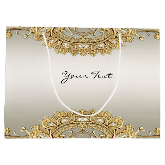 Gouden Sierlijke Bloemencadeautas Groot Cadeauzakje (Achterkant)