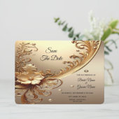 Gouden Sierlijke Bloemige Bewaar De Datum Save The Date (Staand voorkant)