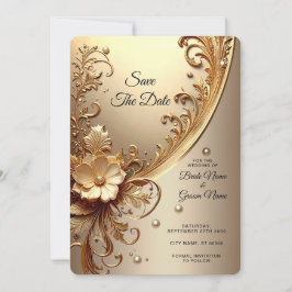 Gouden Sierlijke Bloemrijke Bewaar De Datum Save The Date