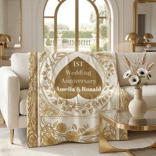 Gouden Sierlijke Flora Barok Boho Bruiloft Jubileu Sherpa Deken