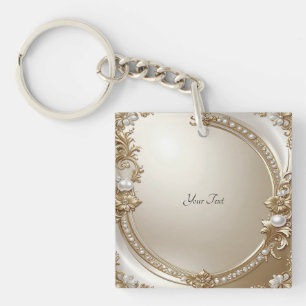 Gouden Sierlijke Frame met Parels Sleutelhanger