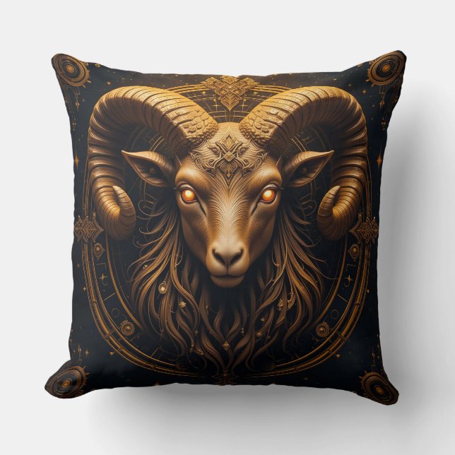 Gouden Sierlijke Ram Kop Kussen (Voorkant)
