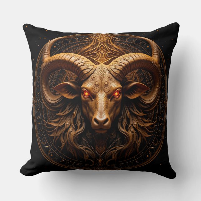 Gouden Sierlijke Ram Kop Kussen (Voorkant)