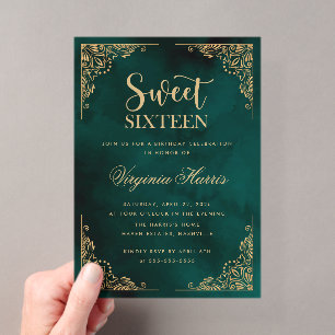 Gouden Sierlijke Rand Groen Sweet Sixteen 16 Verja Acryl Uitnodigingen