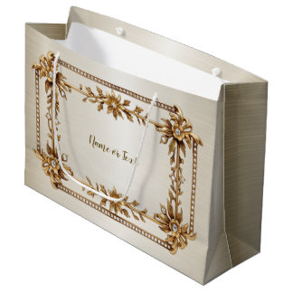 Gouden Sierlijke Rechthoek Diamant Bloemen Glanzen Groot Cadeauzakje