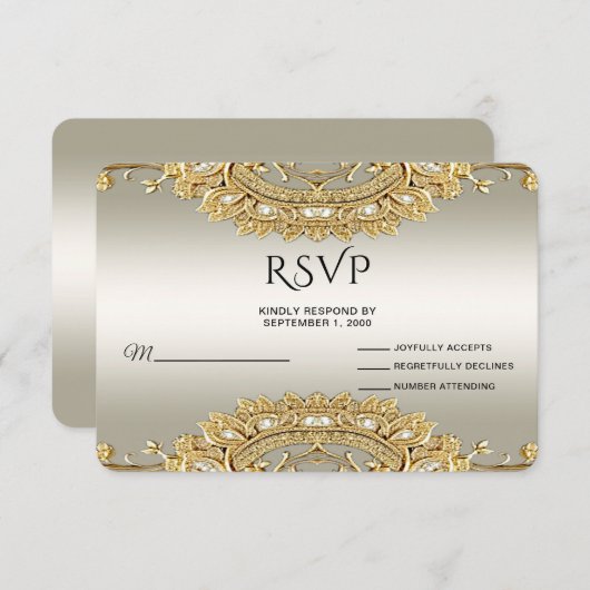 Gouden Sierlijke RSVP Kaart (Voorkant / Achterkant)