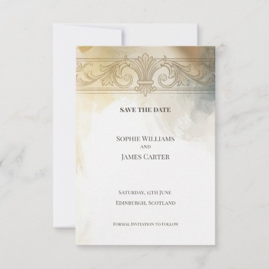 Gouden Sierlijke Save The Date Kaart (Voorkant)