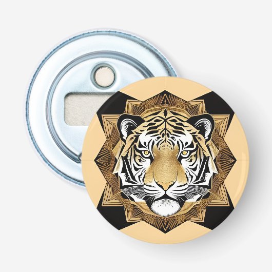 Gouden Sierlijke Tijger Kunstwerk Button Flesopener (Voorkant)