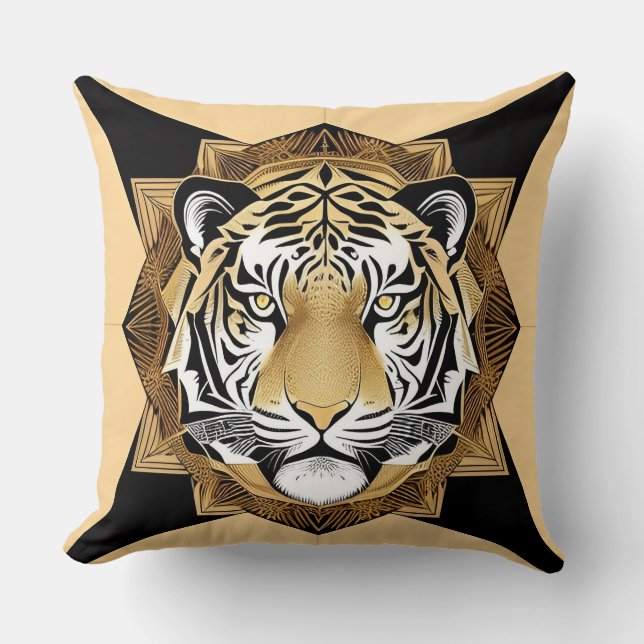 Gouden Sierlijke Tijger Kunstwerk Kussen (Voorkant)
