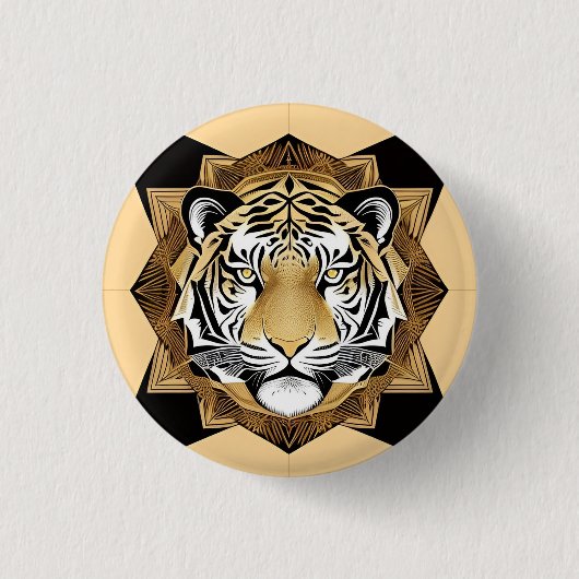 Gouden Sierlijke Tijger Kunstwerk Ronde Button 3,2 Cm (Voorkant)