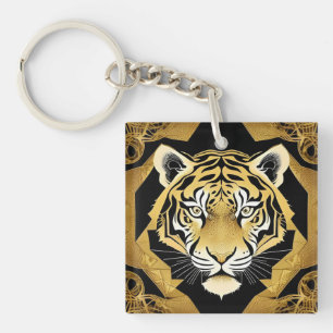 Gouden Sierlijke Tijger Kunstwerk Sleutelhanger