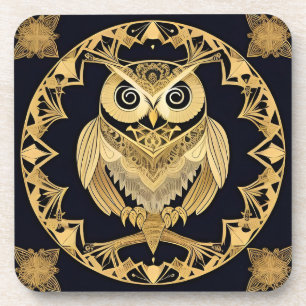 Gouden Sierlijke Uil met Decoratief Ontwerp Bier Onderzetter